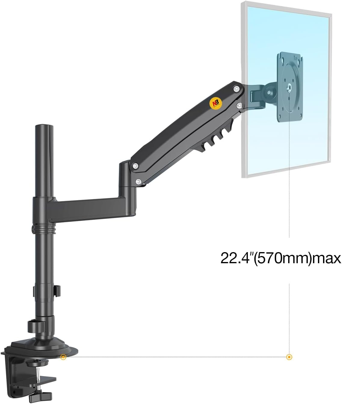 NBMounts H100 Single Arm Gas Desktop Monitor Mount