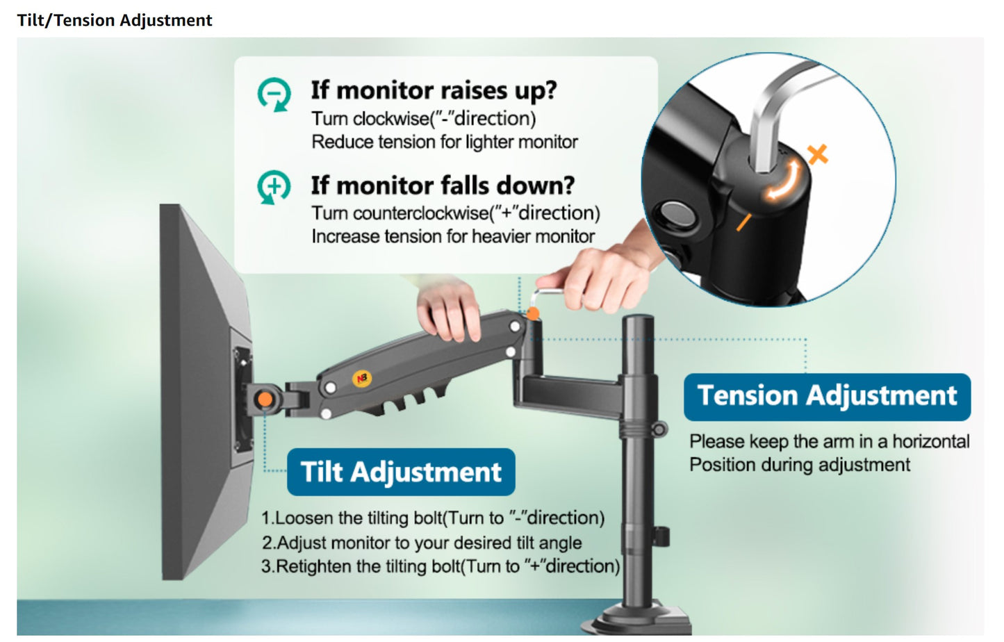 NBMounts H100 Single Arm Gas Desktop Monitor Mount
