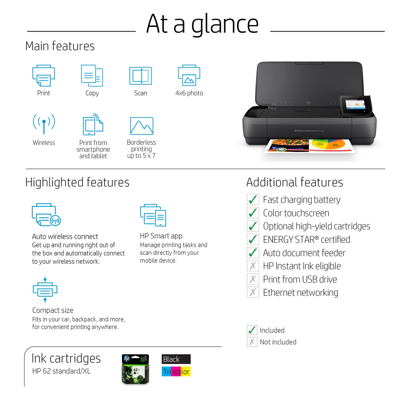 HP CZ992A PRINTER ALL IN ONE INKJET COLOR OFFICEJET MOBILE 250 A4