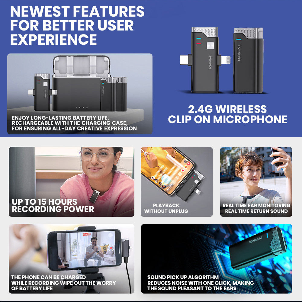 SonicGear WLM3000 DUO Wireless 2x Lavalier ClipOn Microphones