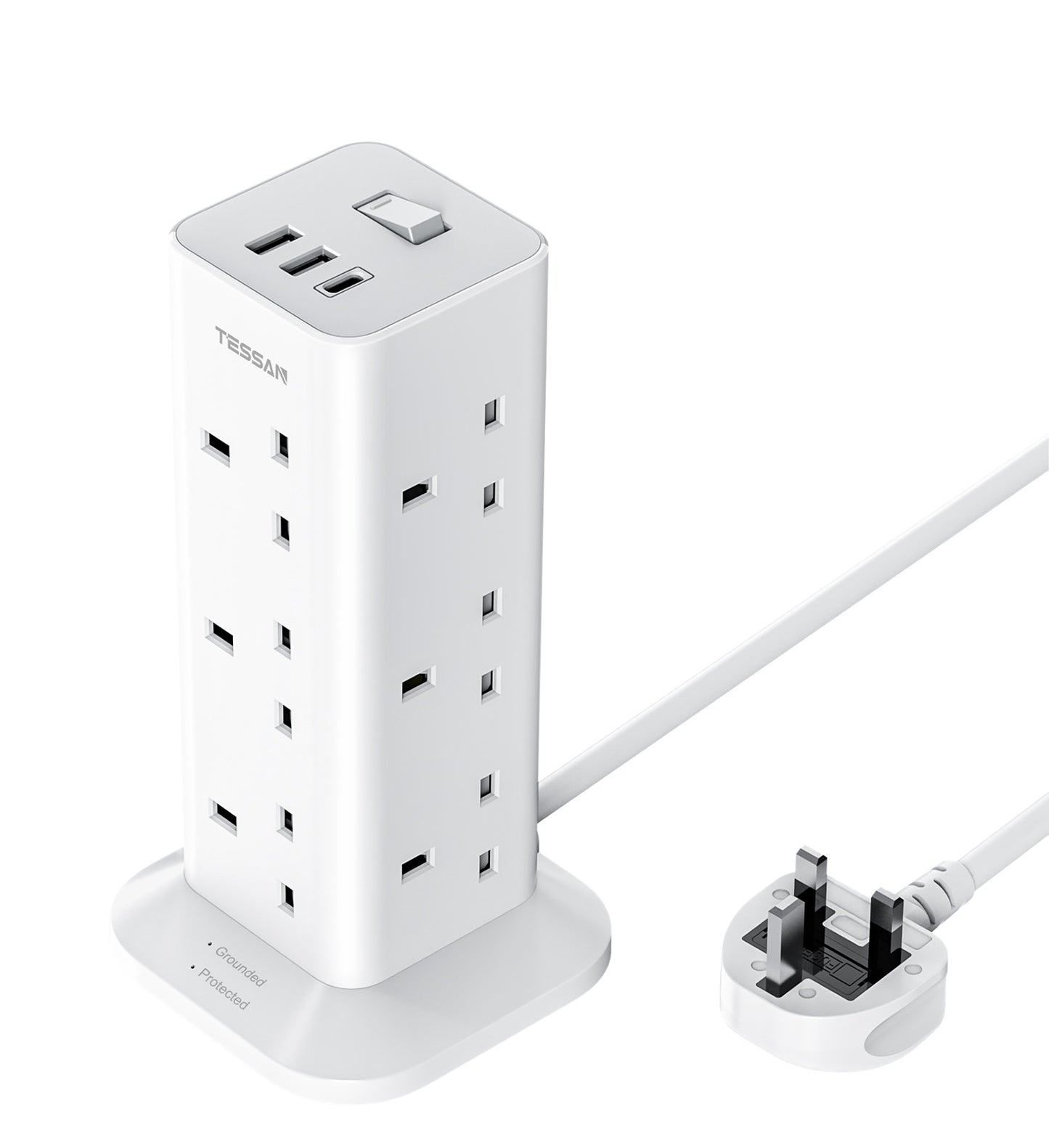 Tessan 12 Gang Extension 3 USB 2m 13A TPS04-UK-C