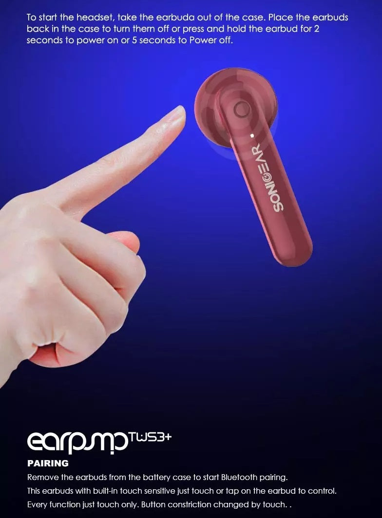 SonicGear EarPump TWS3+ BT Earphones Maroon