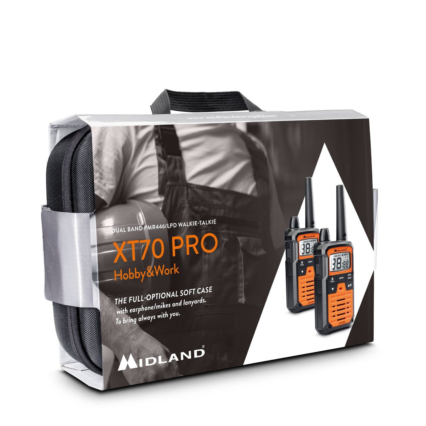 Midland XT70 Pro Hobby & Work Radio Walkie Talkies incl 2x Earphones, 2x Lanyards & Carry Case