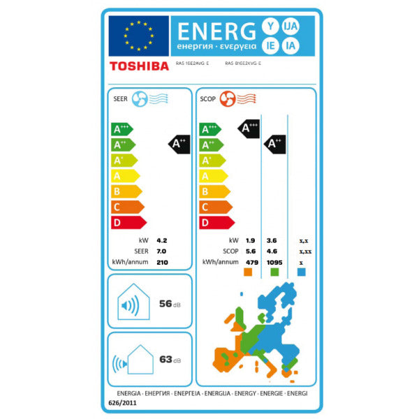 Toshiba Yukai RAS-B16E2KVG-E+RAS-16E2AVG-E Air Conditioner 16000 BTU R32 Inverter A++/A+++
