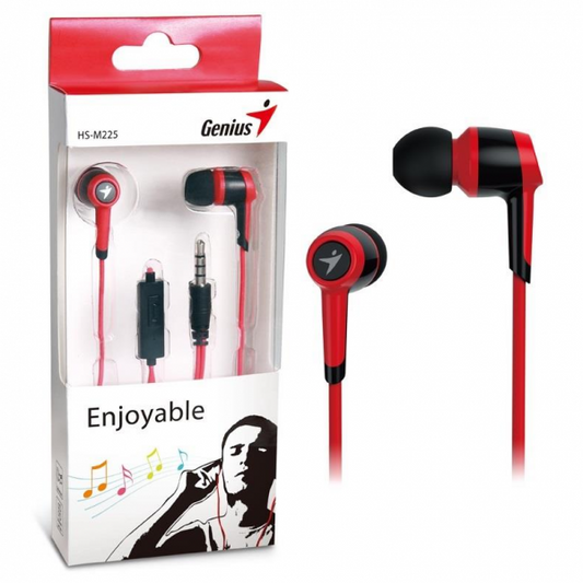 GENIUS HS-M225 EARPHONES IN-LINE MICROPHONE 3.5MM JACK CABLE LENGTH 1.2M 3X SETS OF S/L S