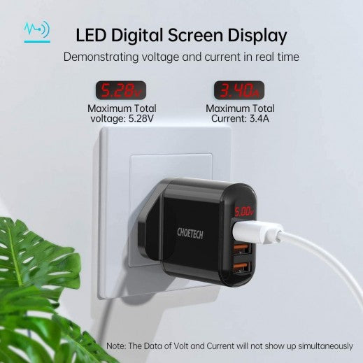 Choetech Q5009 Wall Charger 3.4A 3port w/Display
