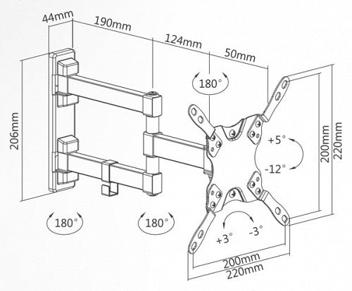 Superior TV Wall Support Single Arm 20x20