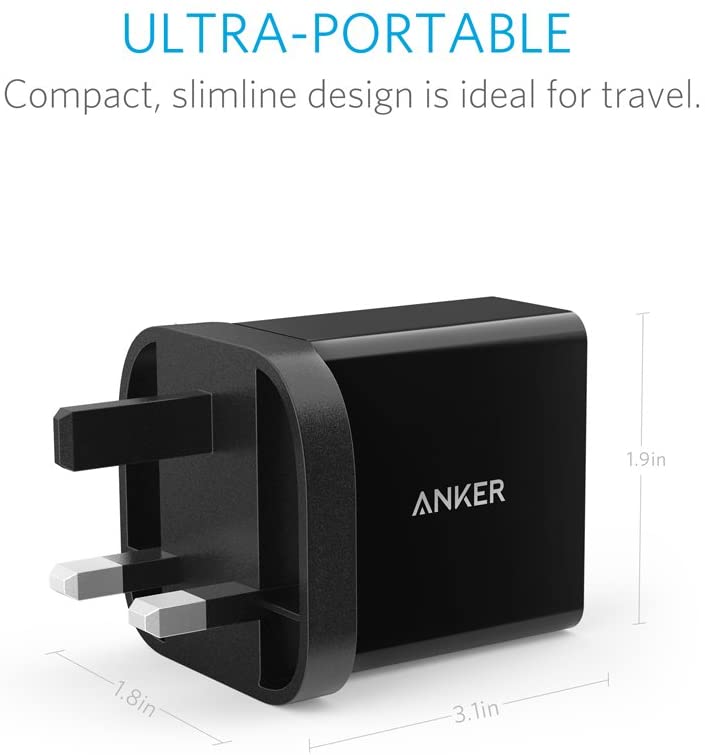 Anker 2port 24W 4.8A USB Wall Charger UK Black