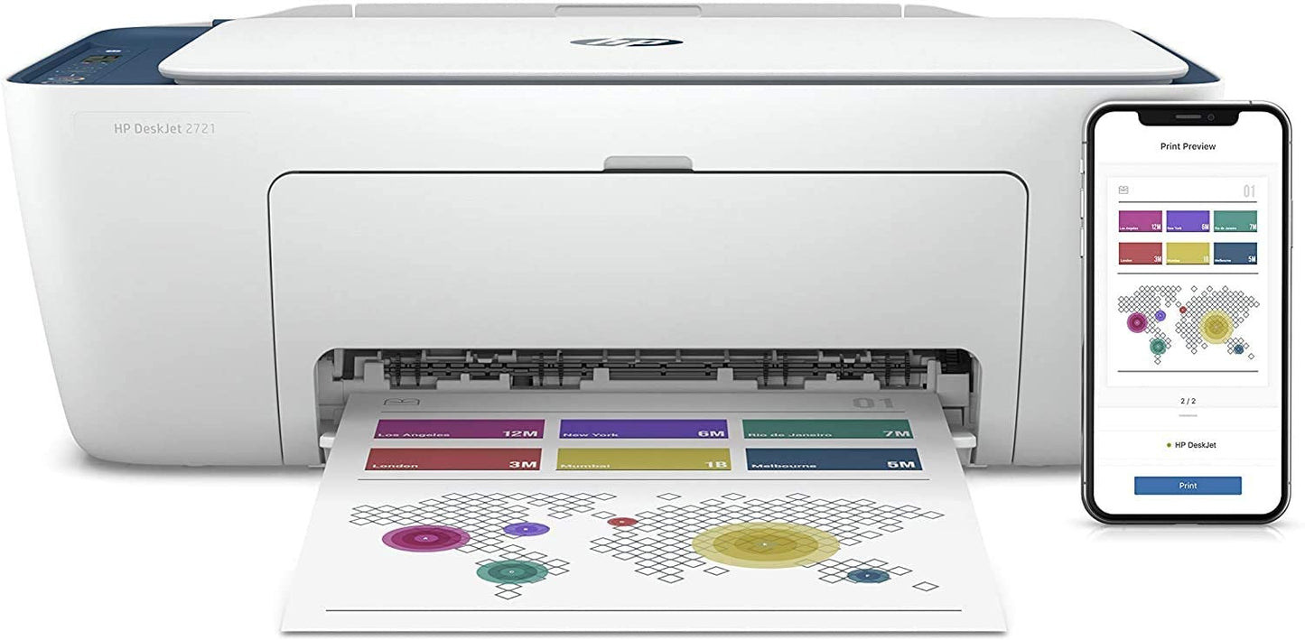 HP PRINTER ALL IN ONE INKJET COLOR DESKJET HOME 2721e
