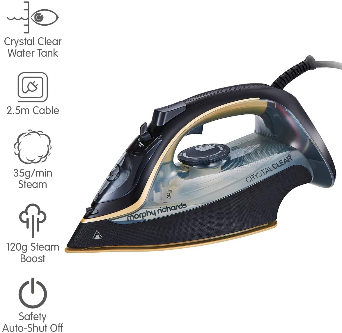 Morphy Richards 300302 Steam Iron Crystal Clear Water Tank 2400W Gold