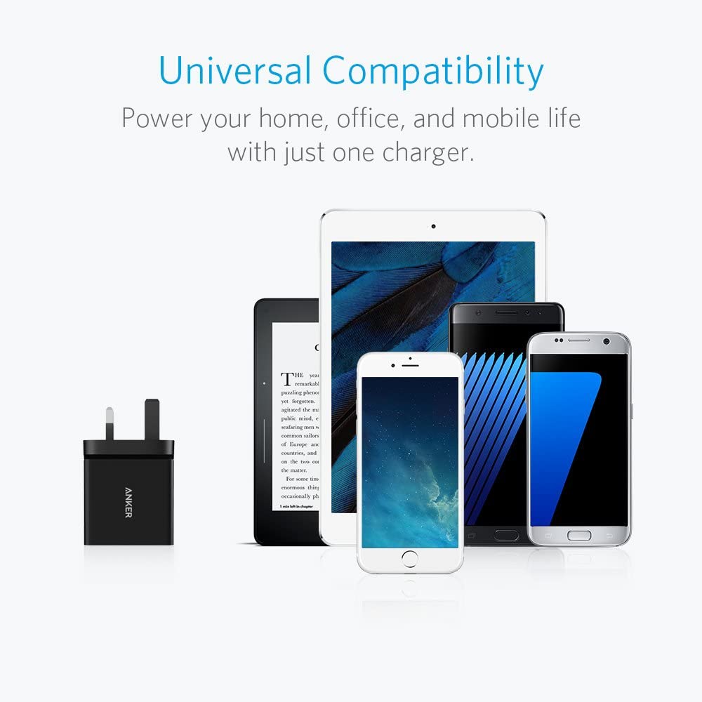 Anker 2port 24W 4.8A USB Wall Charger UK Black