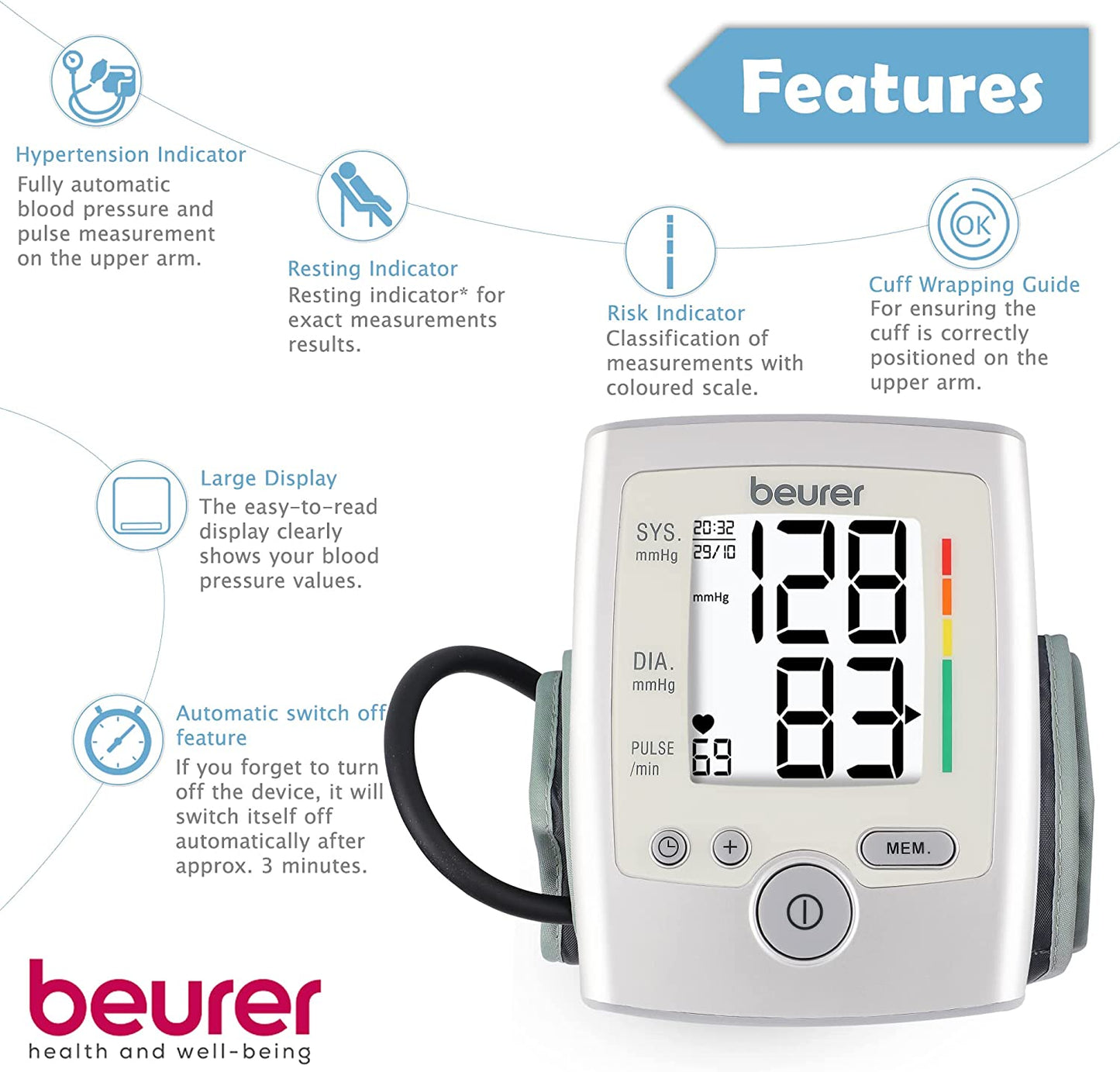 Beurer BM 35 Upper Arm Blood Pressure Monitor Silver