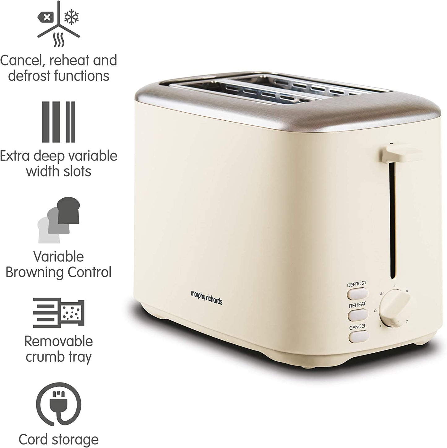 Morphy Richards 222065 Equip 2 Slice Toaster 800W Cream