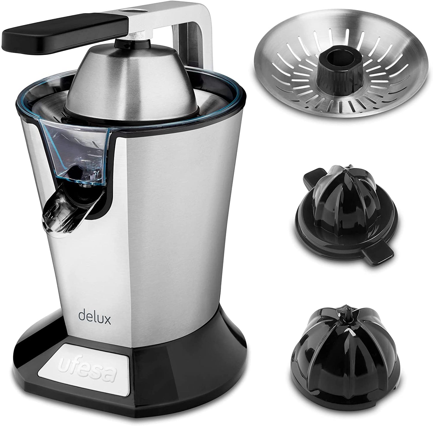 UFESA EX4950 Lever Press Juicer 600W Inox Different squeezer cones for Large & Small fruits