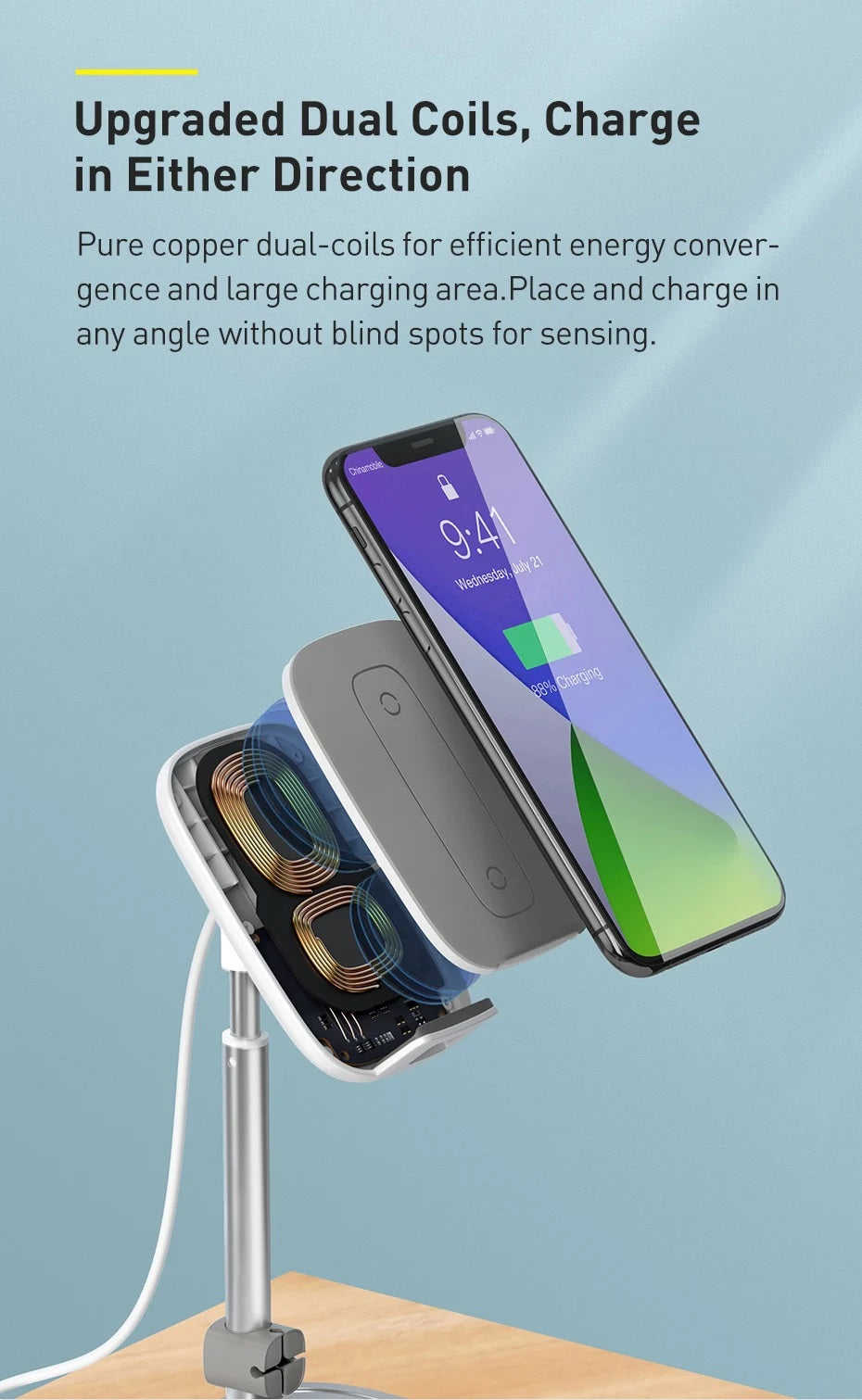 Baseus Telescopic Phone Holder With 15W Wireless Qi Charger