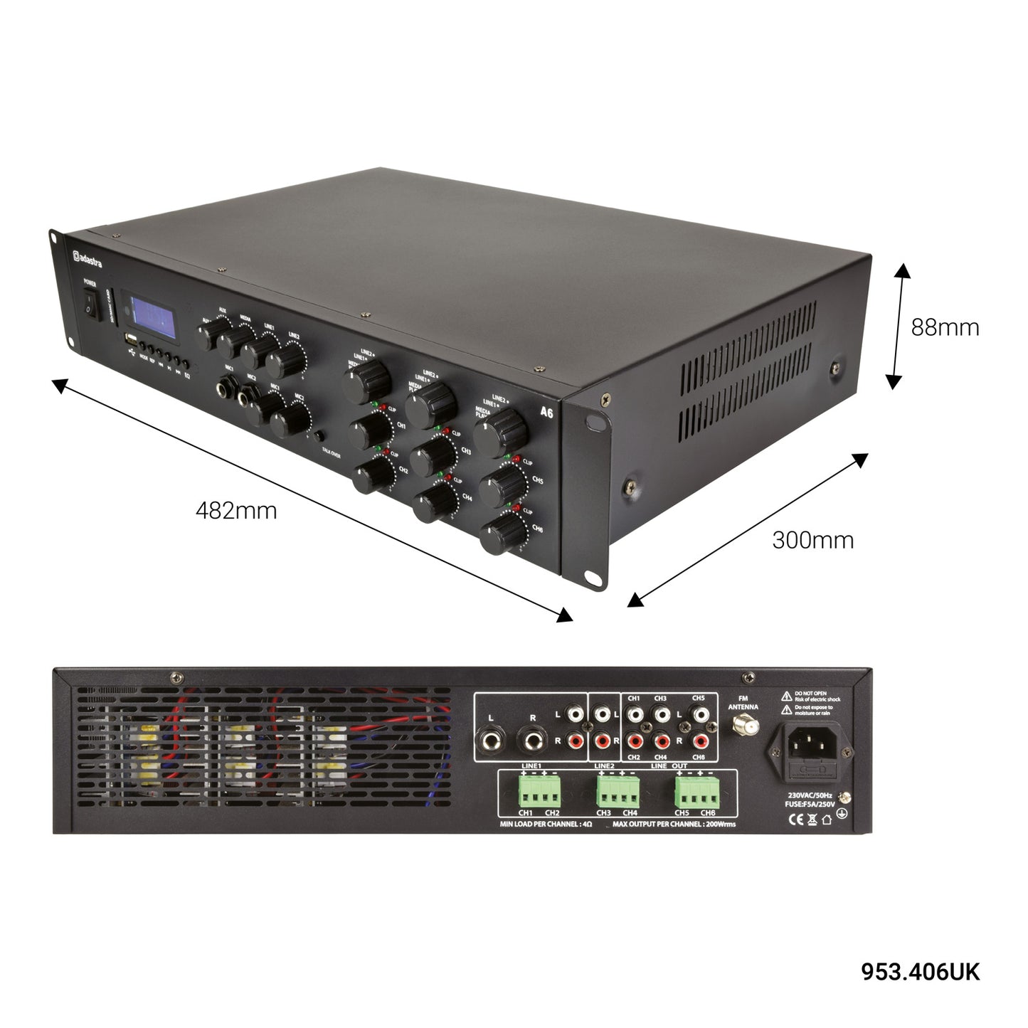 Adastra A6 Triple Stereo Amplifier 6x200W 953.406UK