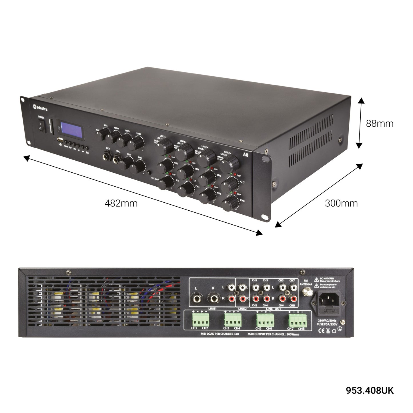 Adastra A8 Quad Stereo Amplfier 8x200W 953.408UK