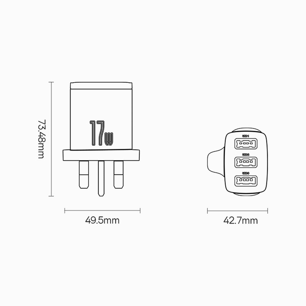 Baseus Charger Wall 3xUSBA 3.4A UK White
