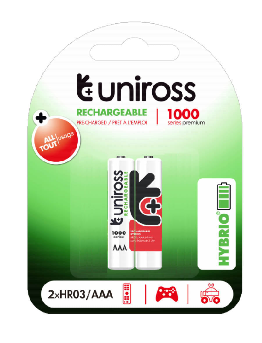Uniross AAA 1000 Hybrio Rechargeable Batteries 2Pcs