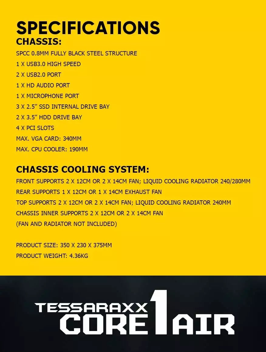 Armaggeddon TESSERAXX Core 1 AIR Micro ATX Case Black