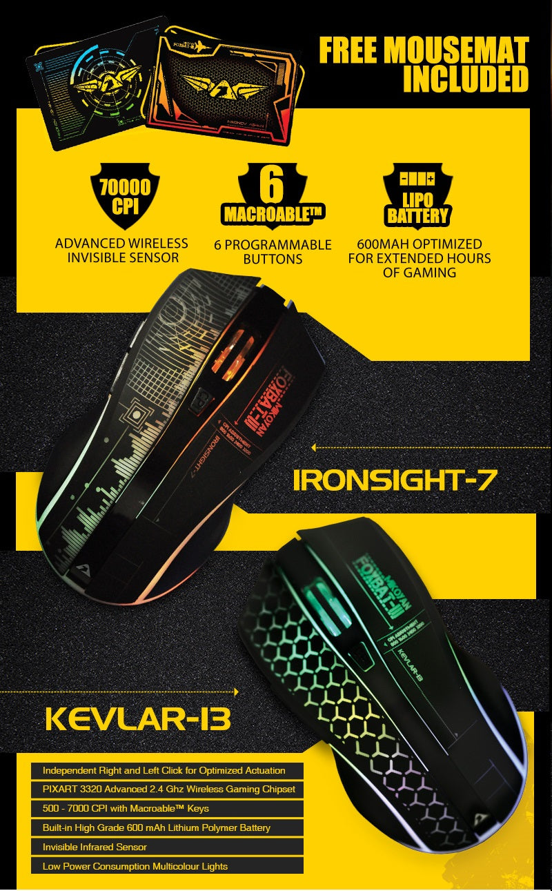 Armaggeddon Foxbat 3 Kevlar13 Pro-Gaming Wireless Rechargeable Mouse