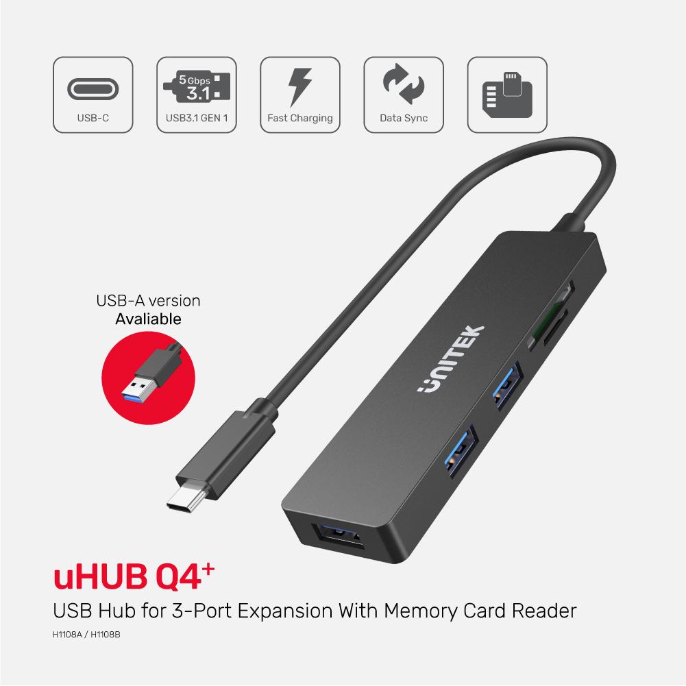 Unitek H1108A USB3.1 Hub 3port USB3.1 & Card Reader