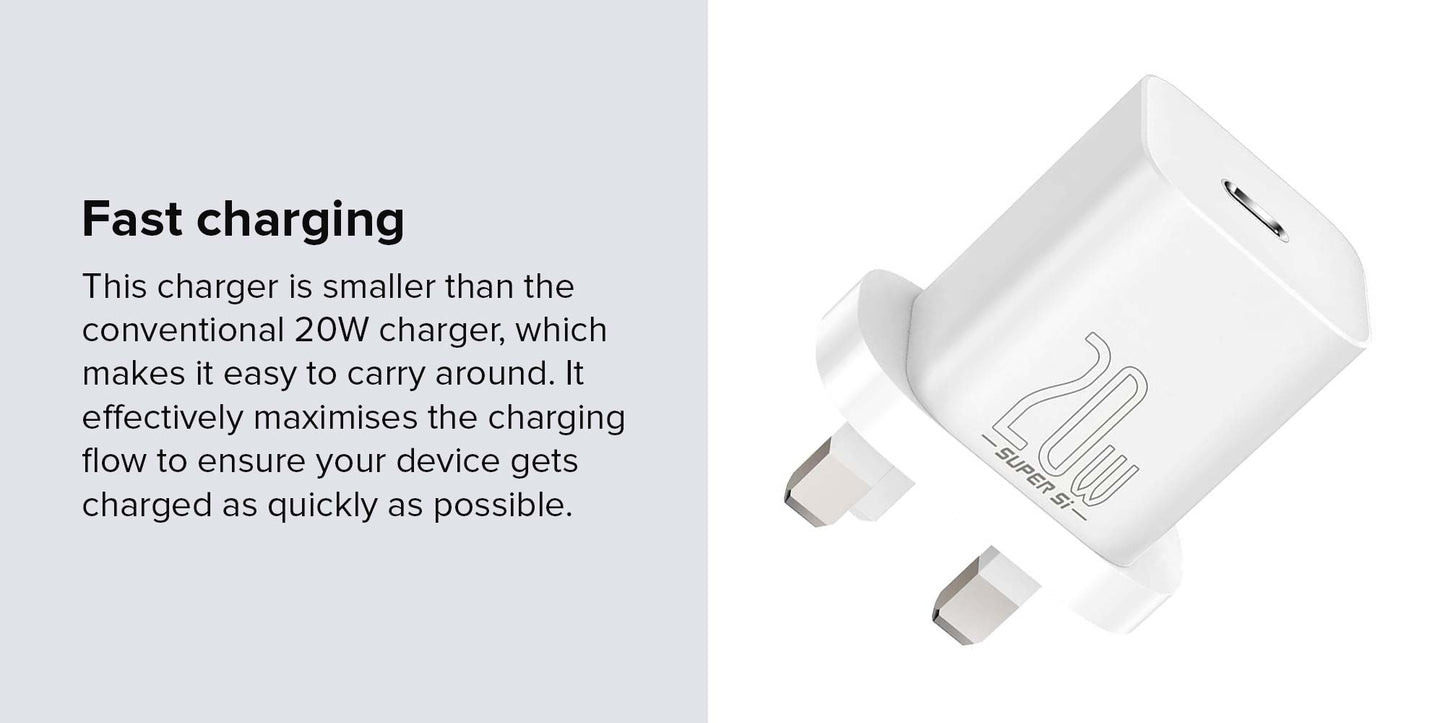 Baseus CCSUP-K02 Super Si 20W Type-C Charger UK White