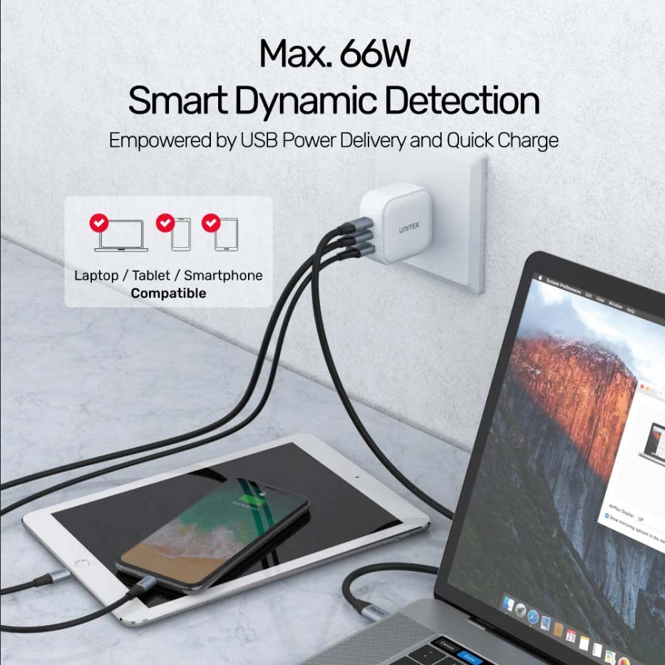 Unitek P1108AWH 66W 3in1 GaN Travel Charger White