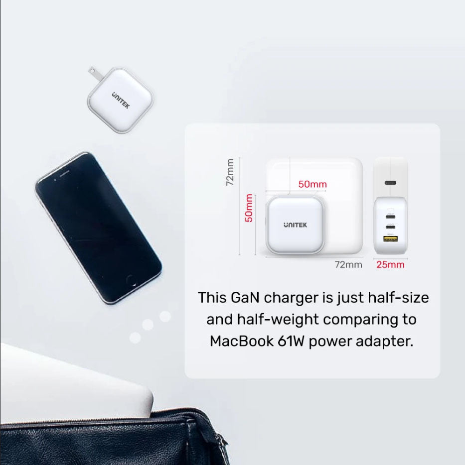 Unitek P1108AWH 66W 3in1 GaN Travel Charger White