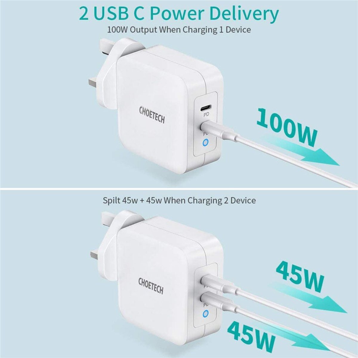 Choetech PD6008 Wall Charger GaN Dual Type-C PD100