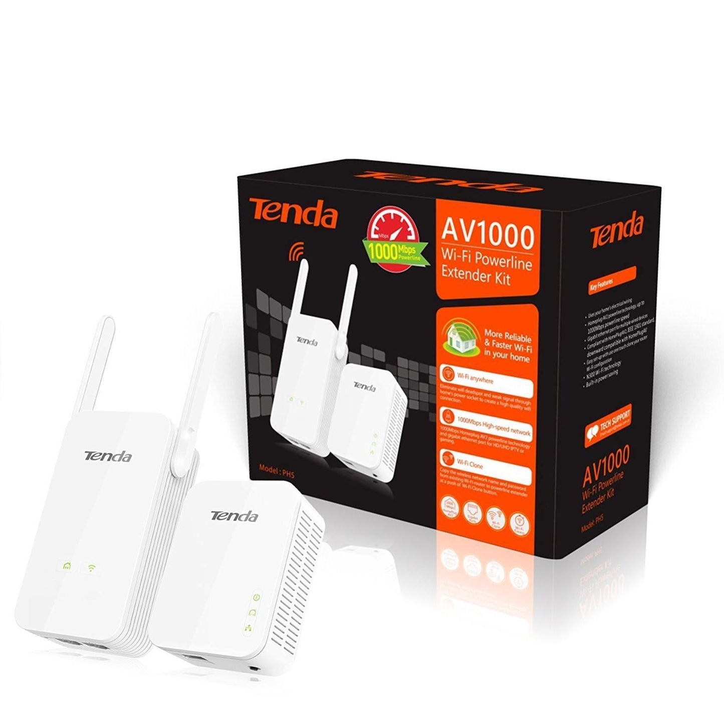 Tenda PH5 AV1000 Wi-Fi Gigabit Powerline Kit UK