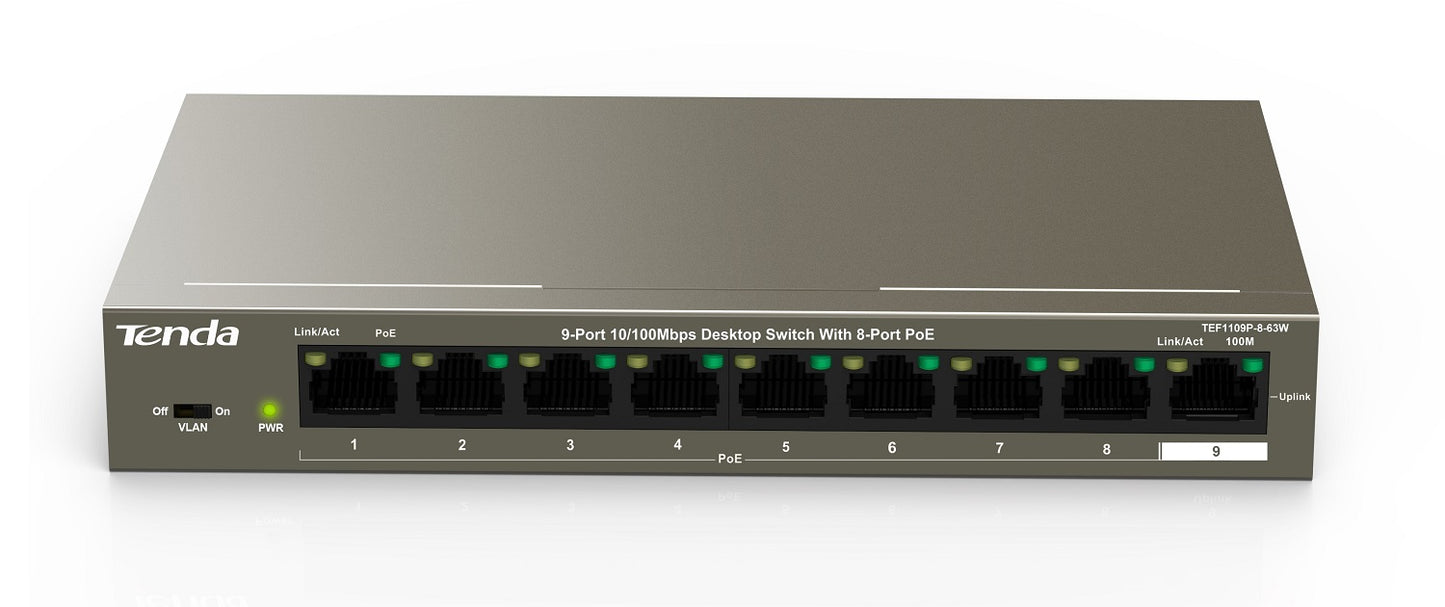 Tenda TEF1109P-8 9Port Switch 8FE PoE + 1FE Uplink 60W