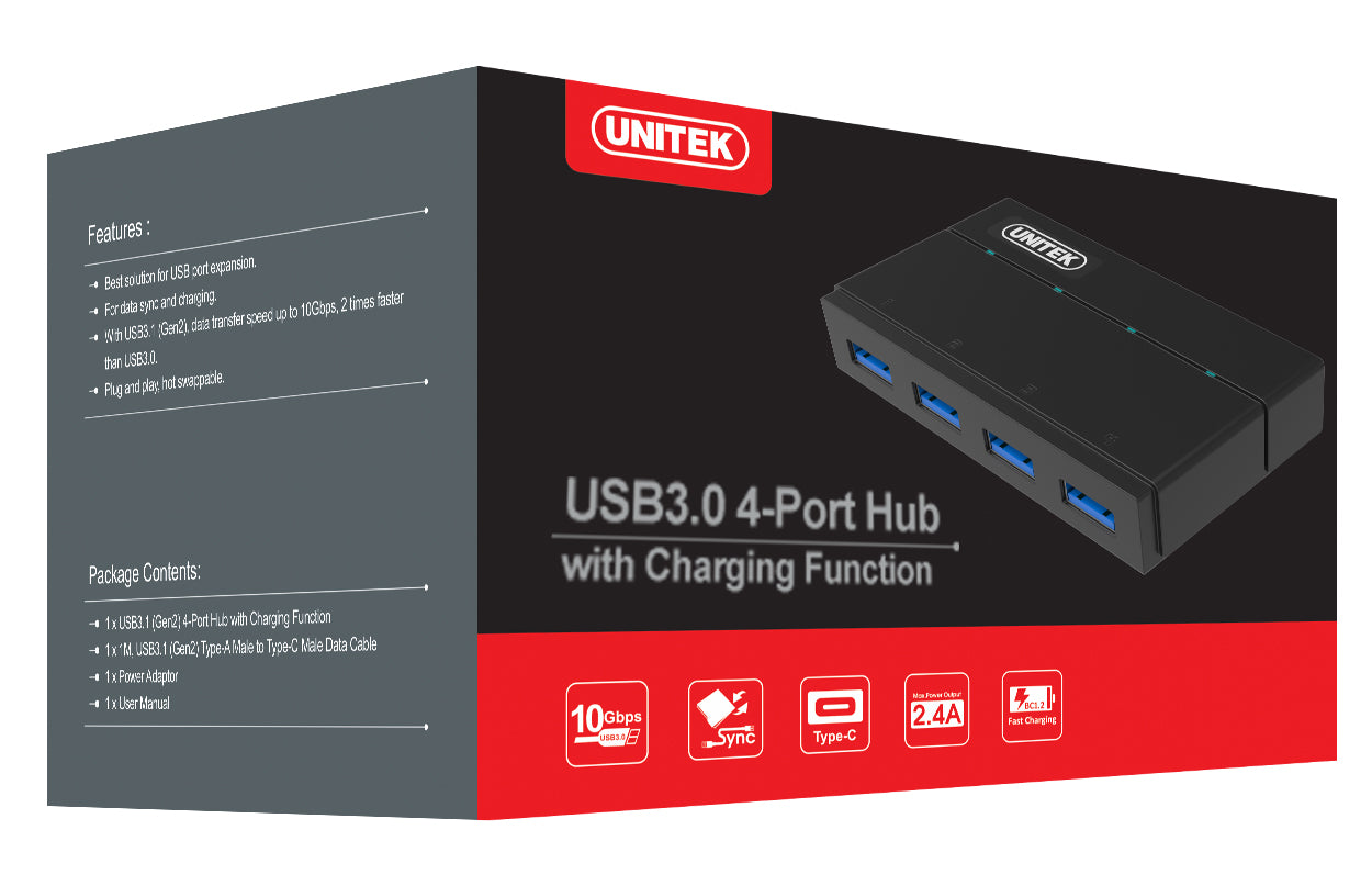 Unitek Y-HB03001 USB3.0 4-Port Hub Charging & PSU