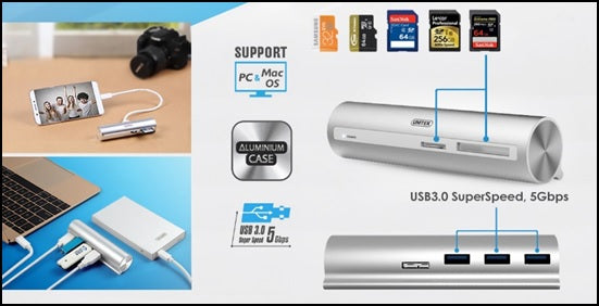 Unitek Y-3094 USB3.1 Type-C 3-port Hub with Card Reader