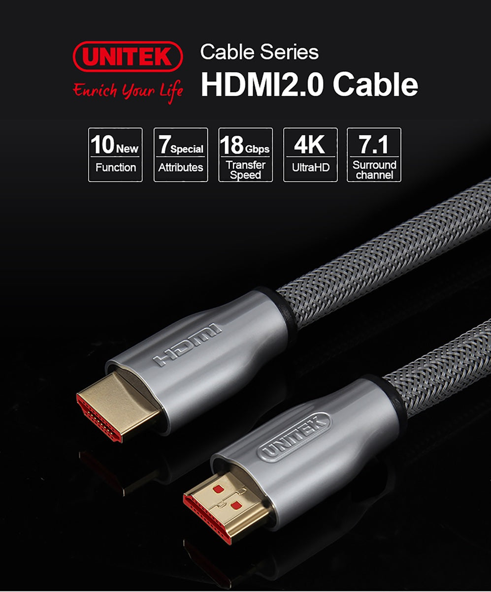 Unitek Y-C139RGY Premium HDMI 2.0 Braided Cable 3.0m