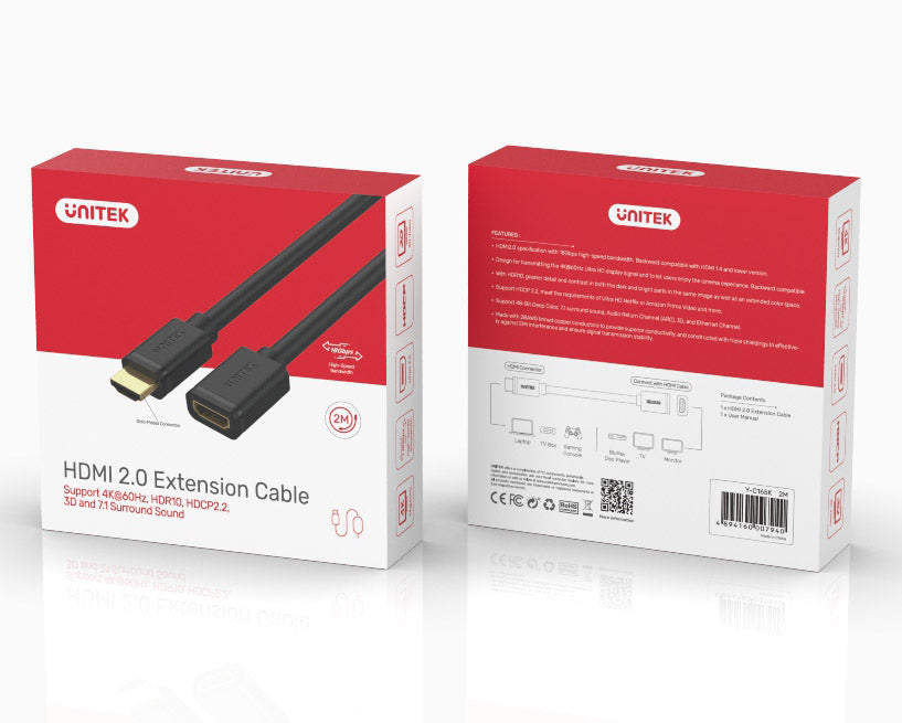 Unitek Y-C166K HDMI Male to Female 4K/HDR Extension Cable 3m