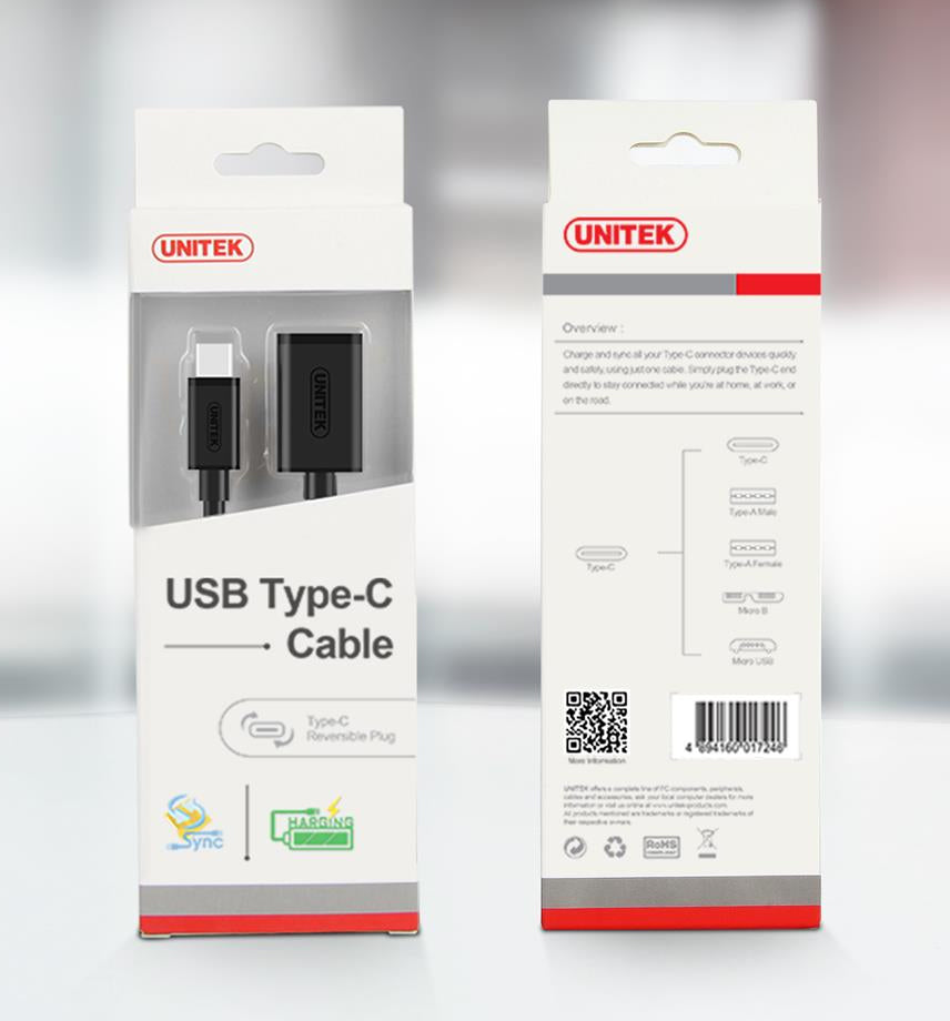 Unitek Y-C476BK USB3.1 USB-C Male to USB-A Female Extension Cable 20cm