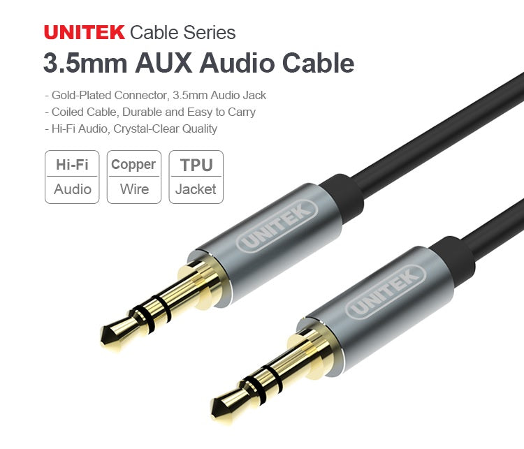 Unitek Y-C930ABK 3.5mm to 3.5mm Audio Cable 5.0m Gold Plated Black/Grey