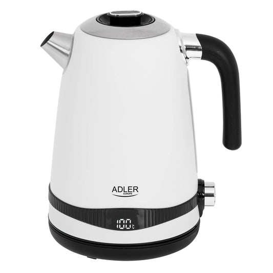 Adler AD1295w Satin White Metal Kettle 1.7L 2200W with Temperature Control