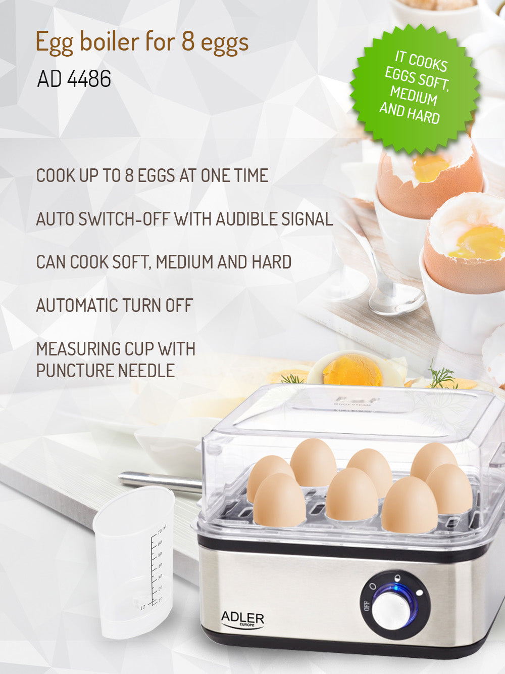 Adler AD4486 Egg Boiler for 8 Eggs