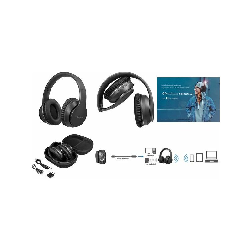 LOGILINK BT0053 BT HEADPHONE ACTIVE-NOISE CANCELLING BLACK
