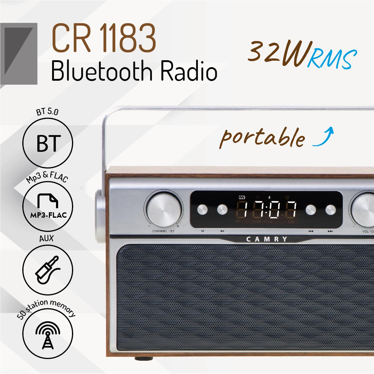 Camry CR1183 Bluetooth Radio USB/AUX/SD/LCD Display