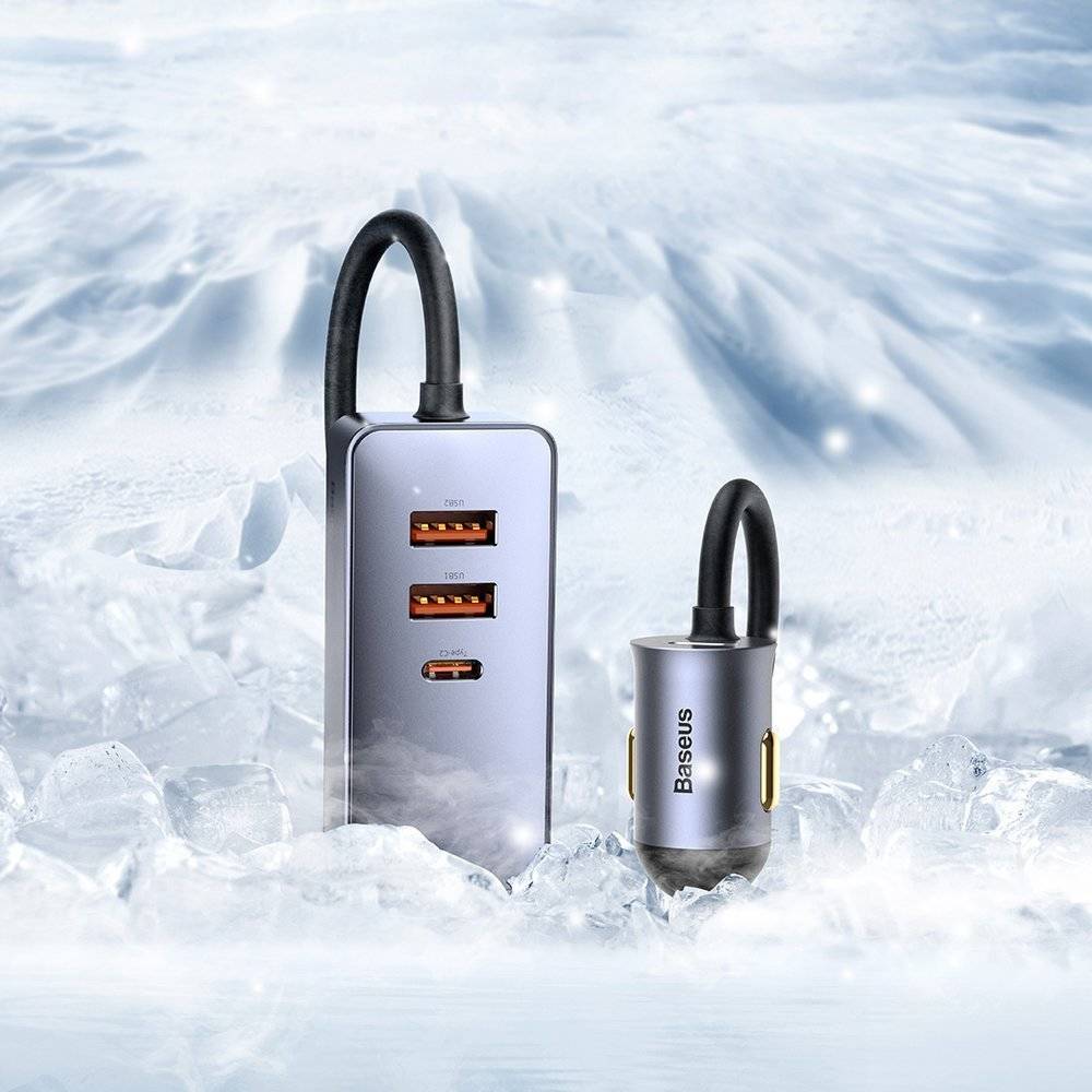 Baseus CCBT-A0G Multi Port USBA+USBC Car Charger with Extension Cord