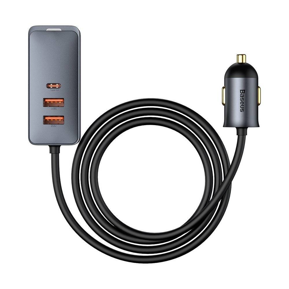 Baseus CCBT-A0G Multi Port USBA+USBC Car Charger with Extension Cord