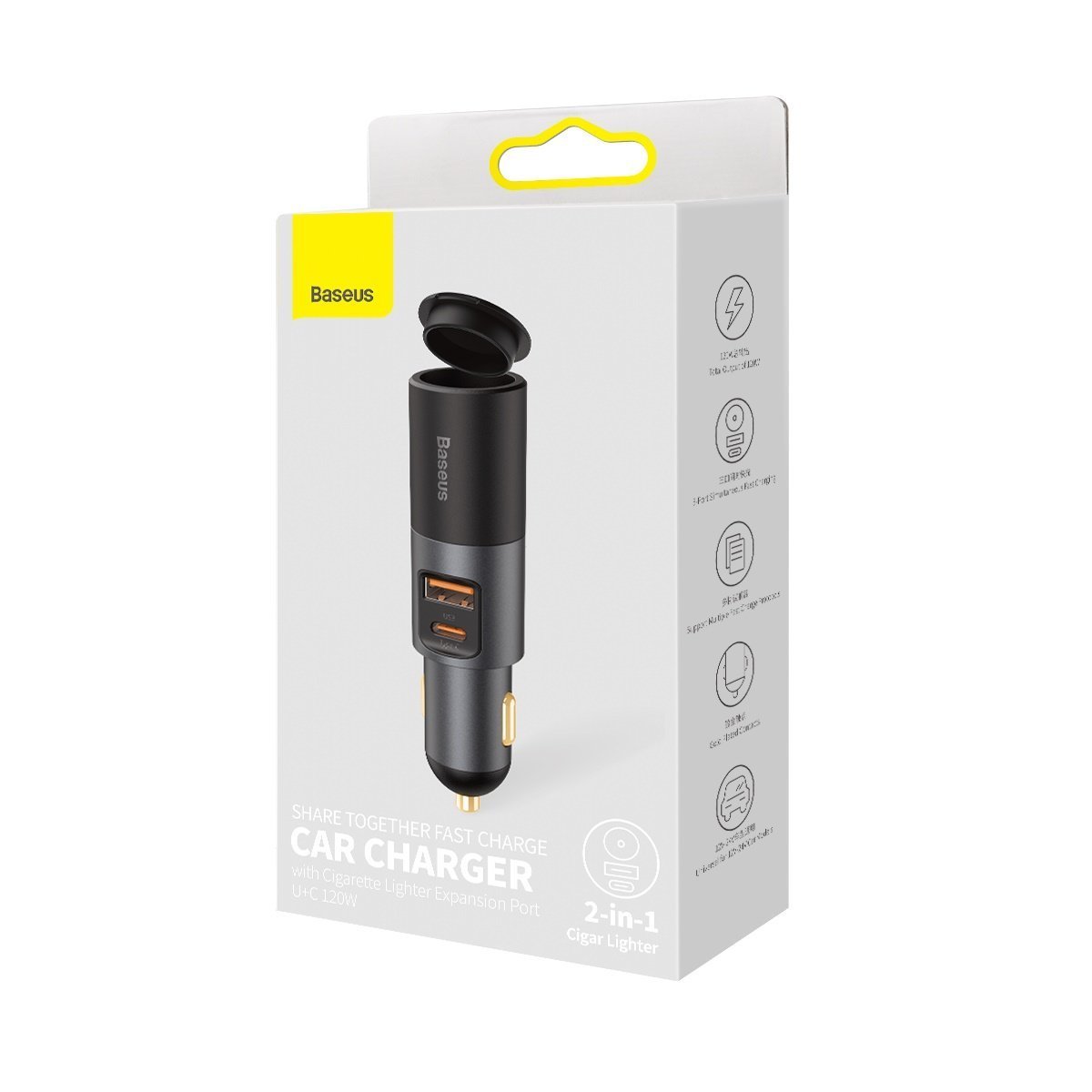 Baseus CCBT-C0G Car Charger USBA + USBC With Cigarette Lighter Expansion