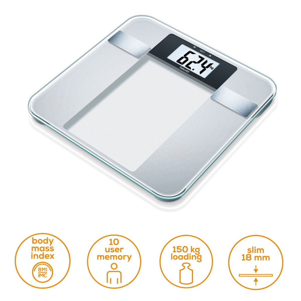Beurer BG 13 Glass Electronic Diagnostic Bathroom Scale White