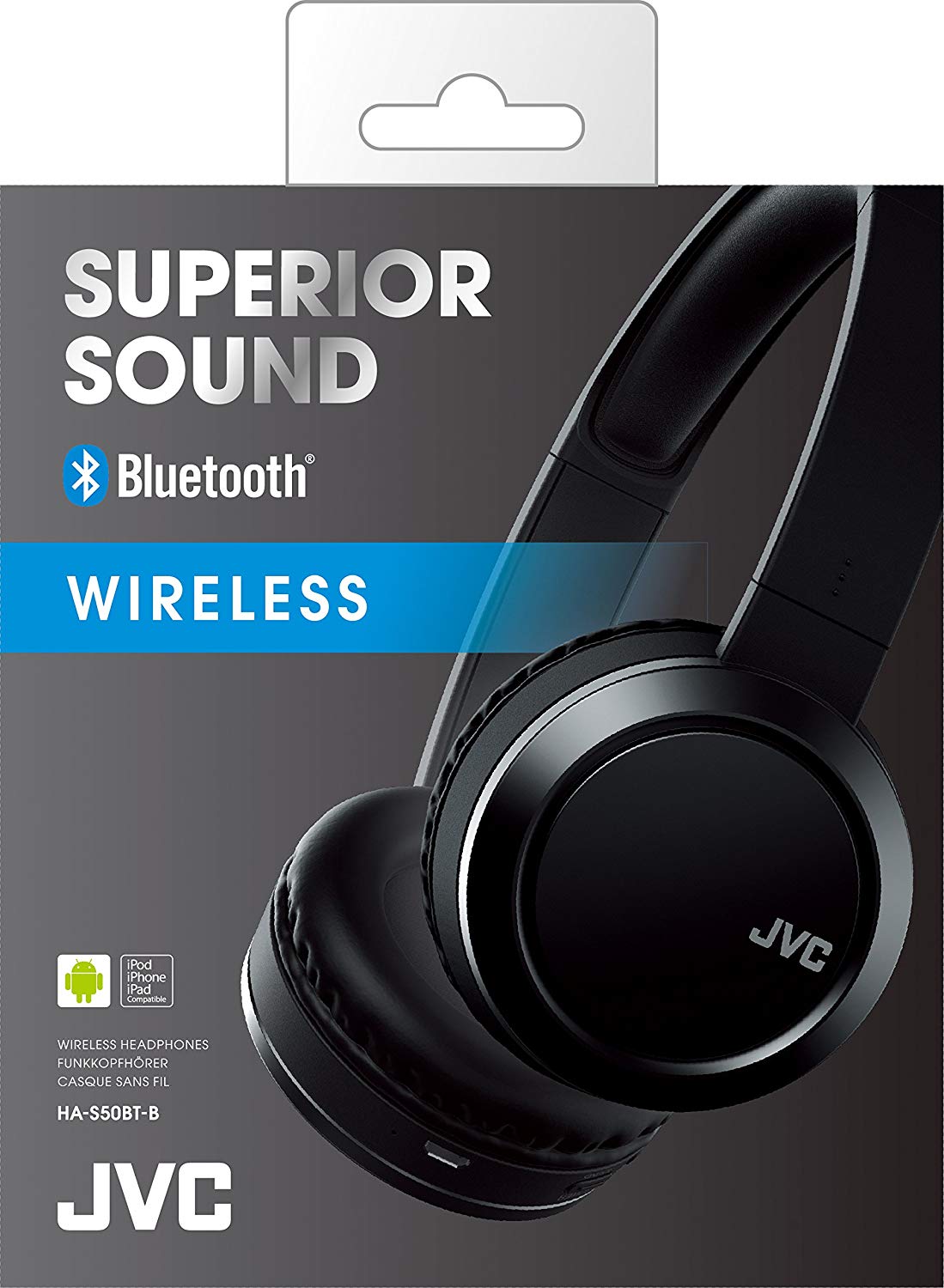 JVC Wireless Foldable On Ear Headphones Lightweight HA-S50BT-B-E Black
