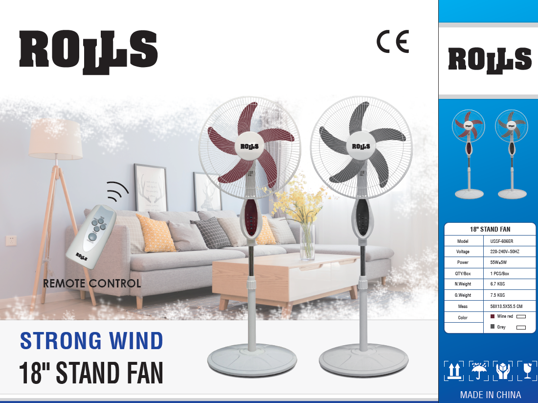 Rolls stand Fan 18" 55w with remote control