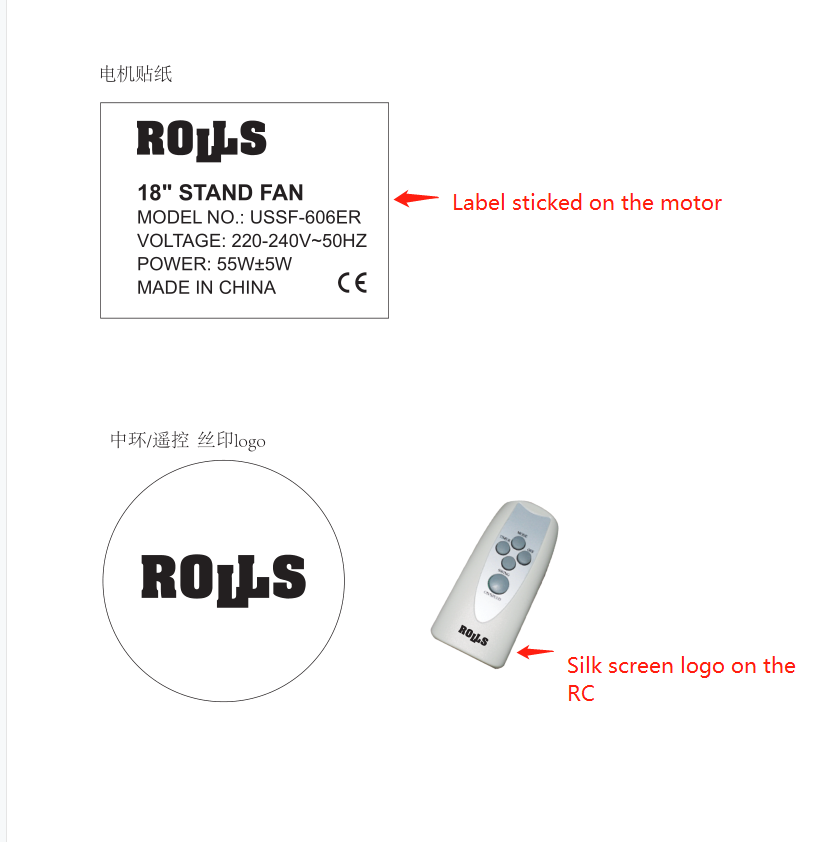 Rolls stand Fan 18" 55w with remote control