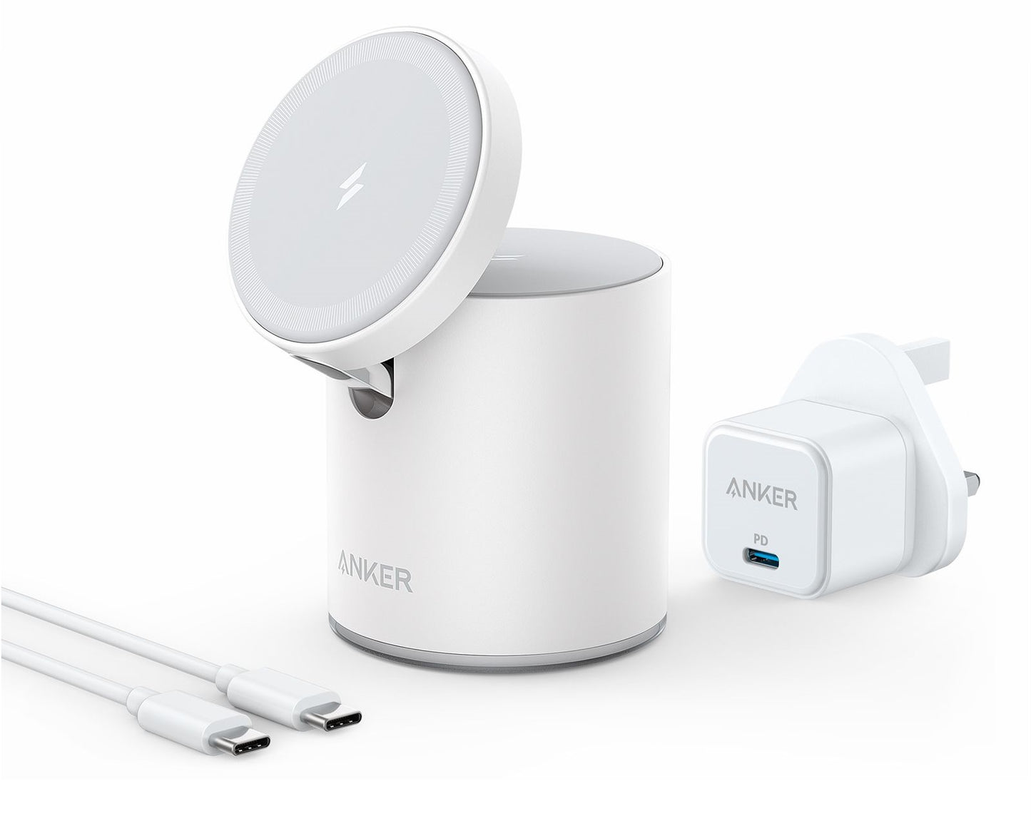 Anker PowerWave Mag-Go 2-in-1 Dock+Charger White